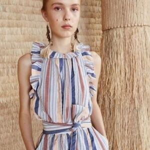 ULLA JOHNSON ADANA STRIPED RUFFLE TOP